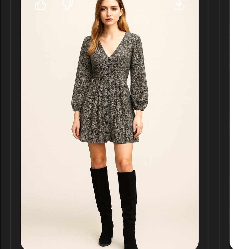 Nordstrom Wishlist V-Neck Long Sleeve A-Line Mini Dress S/M New